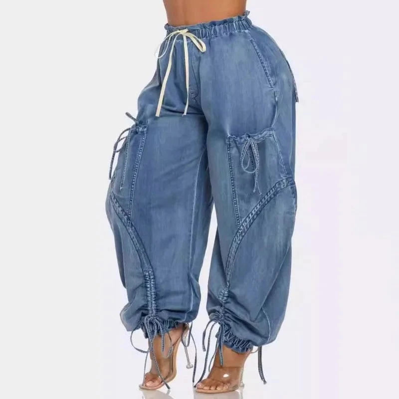 Puff denim pants