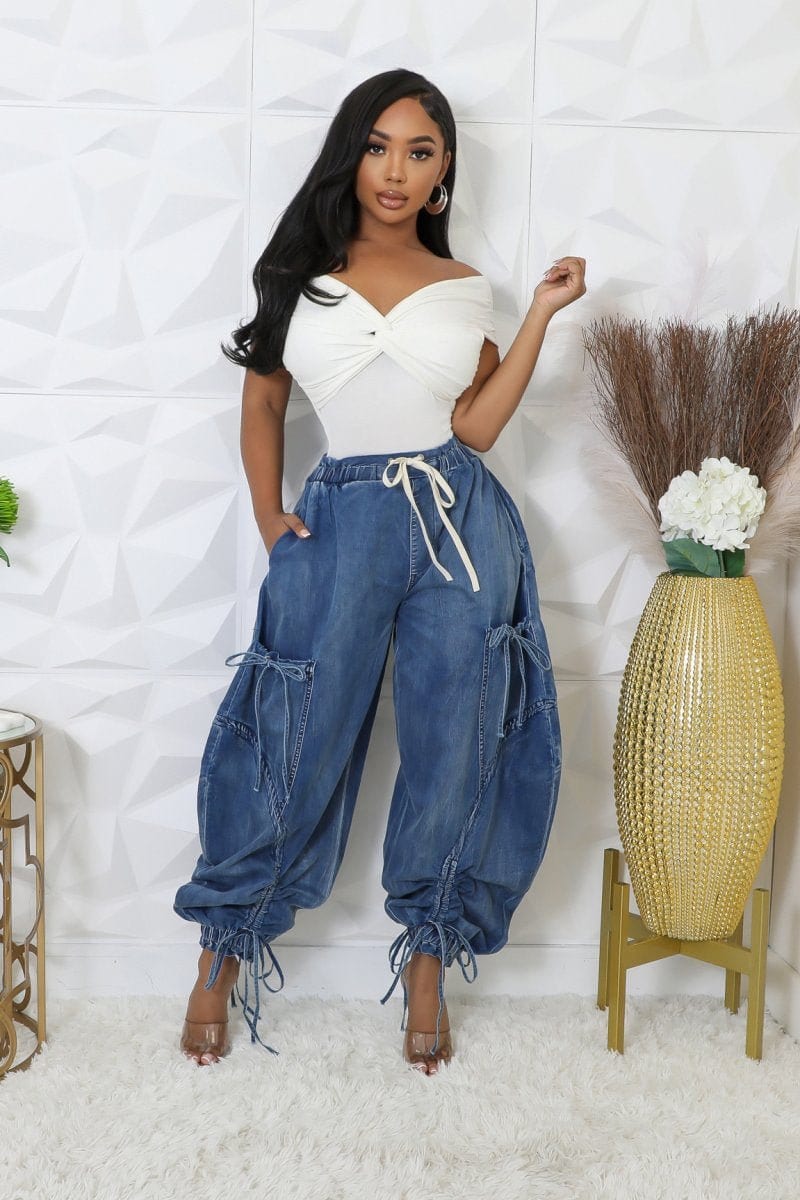 Puff denim pants