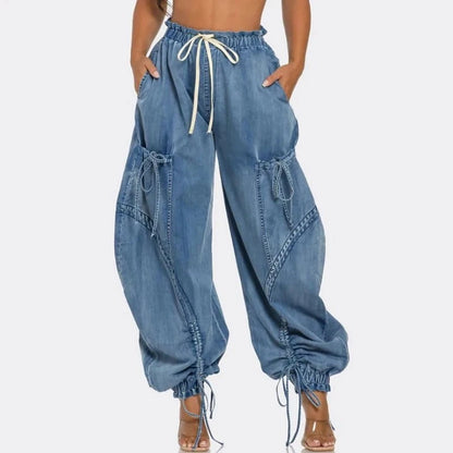 Puff denim pants