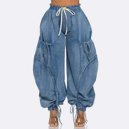 Puff denim pants