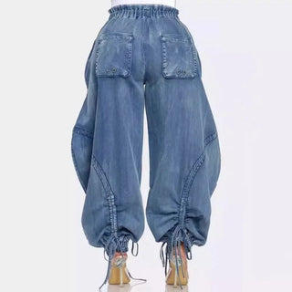 Puff denim pants