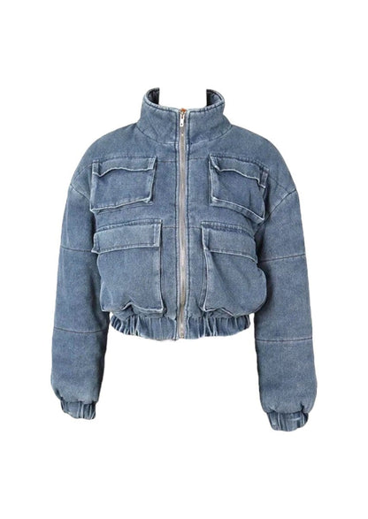 Puffer Cropped Denim Jacket