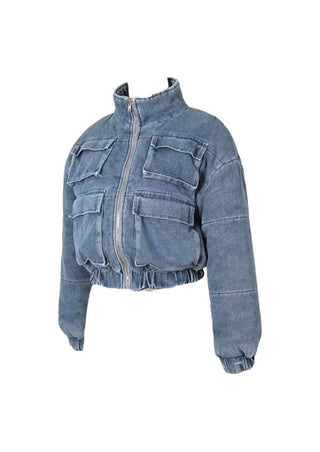 Puffer Cropped Denim Jacket