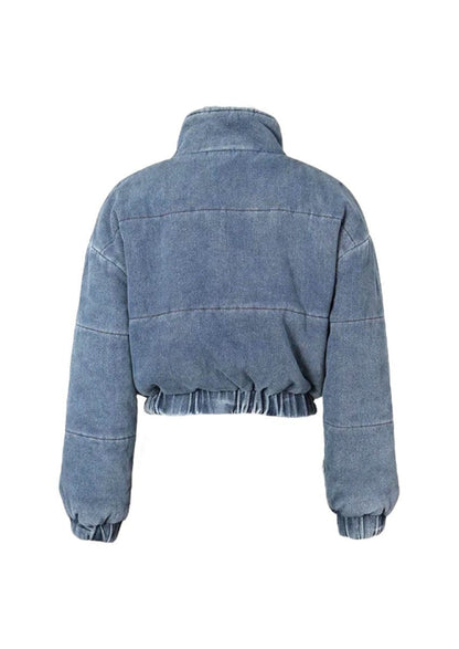 Puffer Cropped Denim Jacket