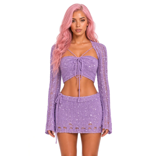 Sequin Two Piece Set — purple close-up