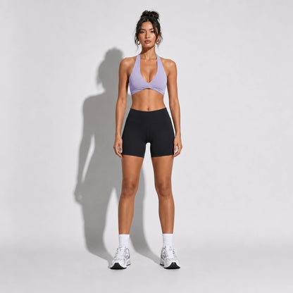 Set — Twist Halter bra Purple + Legging Shorts front on-model 2048