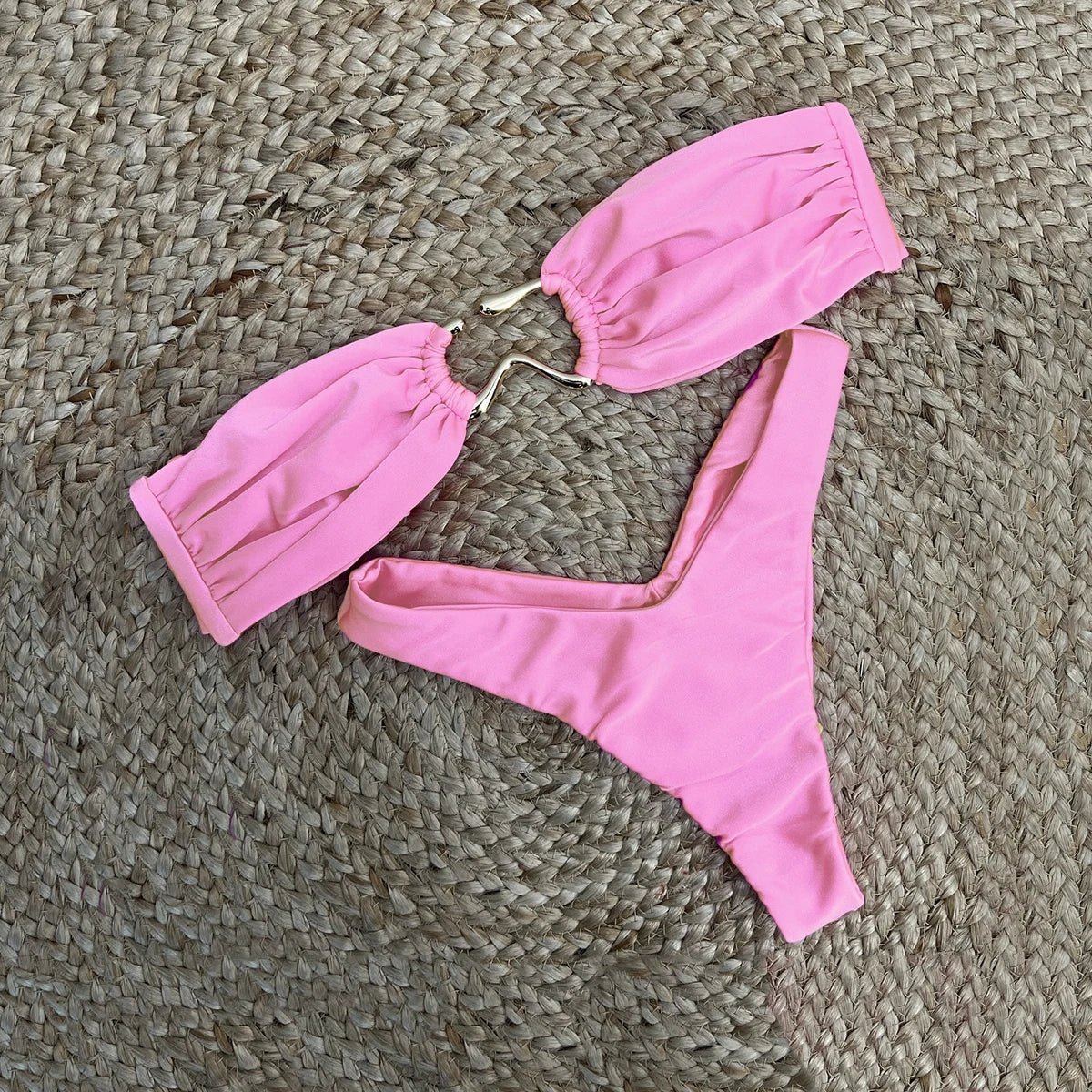 Pink Push Up Bandeau Bikini Set