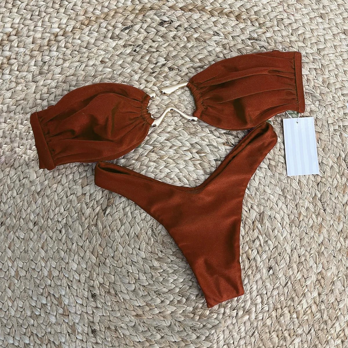 Brown Push Up Bandeau Bikini Set