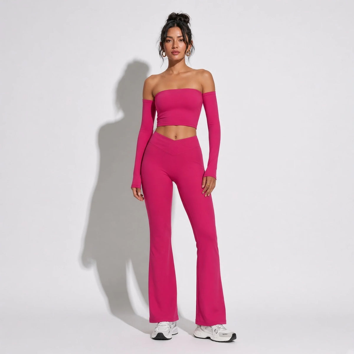 Women's Fitness Long Sleeve Leggings Set — Raspberry Red Set-1 front