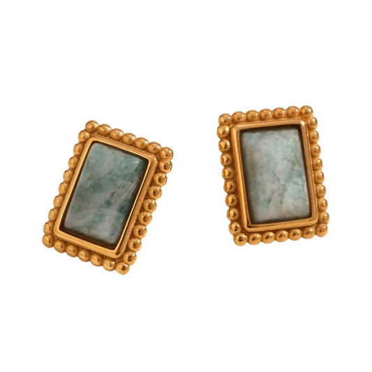 Rectangular Stone Frame Earrings - Gray Stone