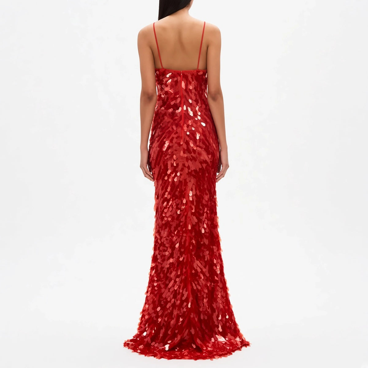 Sequin V-Neck Maxi Dress — red back