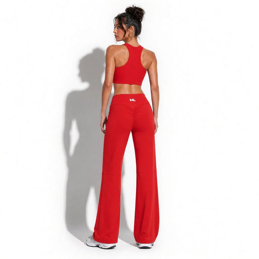 High-Rise Flare Leggings — Red back
