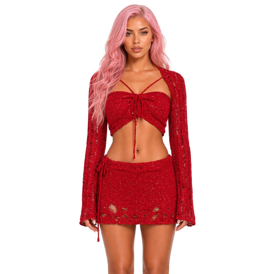 Two-Piece Sequin Set — red close-up