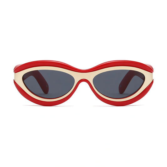 Layered Oval Cat Eye Sunglasses — red front