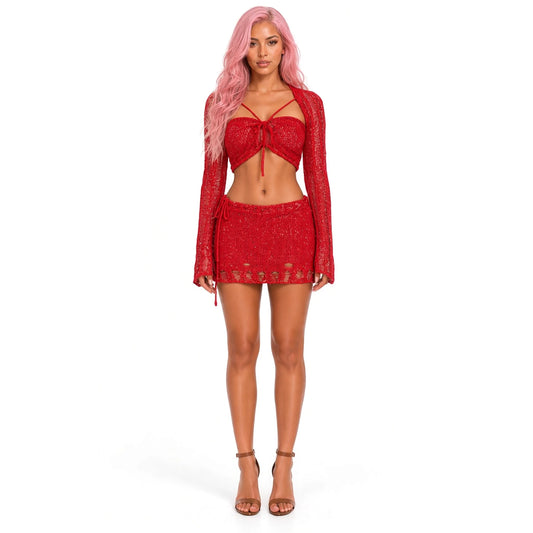 Sequin Two Piece Set — red front