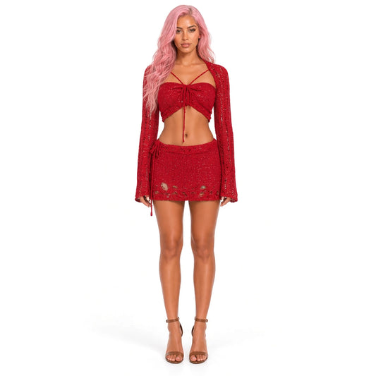 Two-Piece Sequin Set — red front
