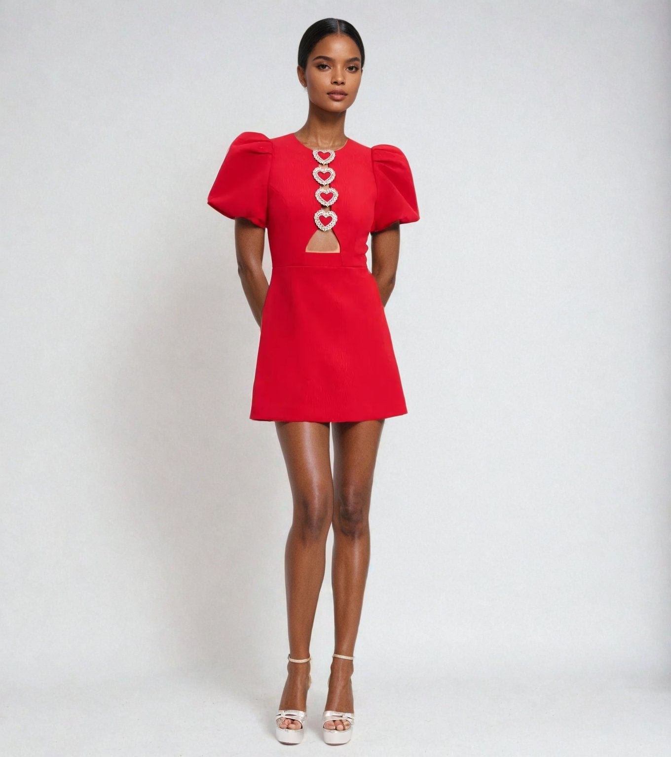 Red Hollow - Out Puff Sleeve Dress