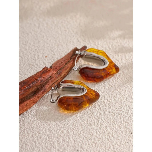 Silver Resin Art Deco Hoop Earrings