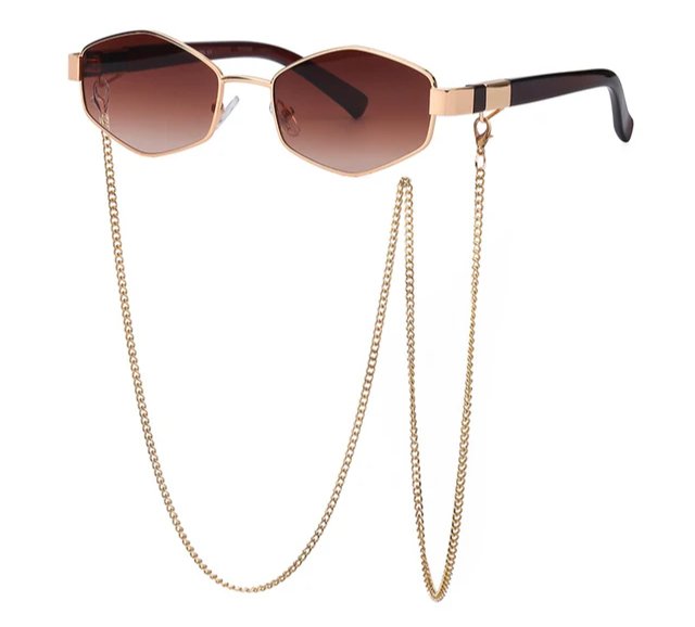 Retro Hexagon Sunglasses with Chain