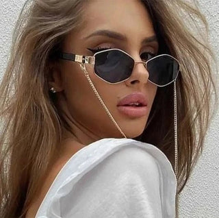 Retro Hexagon Sunglasses with Chain