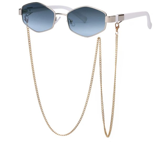 Retro Hexagon Sunglasses with Chain