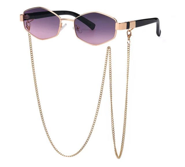 Retro Hexagon Sunglasses with Chain