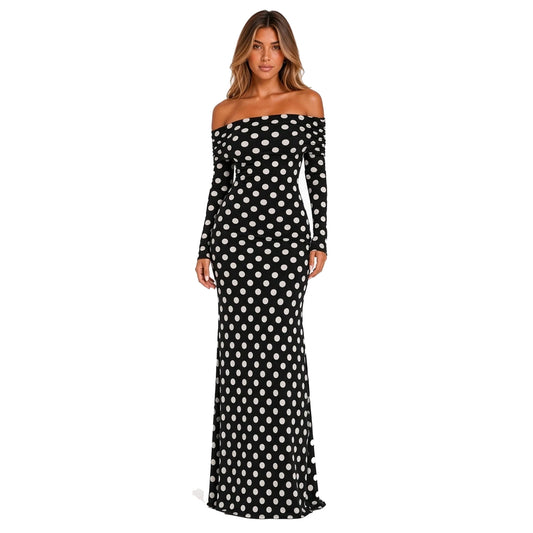 Polka Dot Off-Shoulder Maxi Dress — front