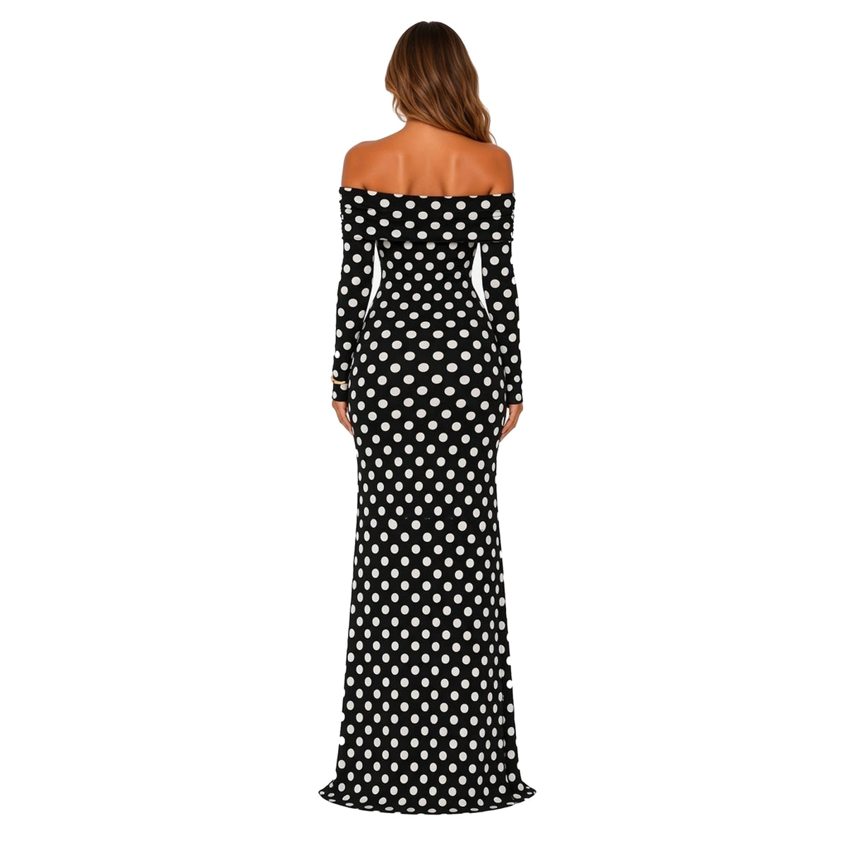 Polka Dot Off-Shoulder Maxi Dress — back