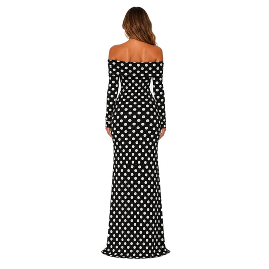 Polka Dot Off-Shoulder Maxi Dress — back