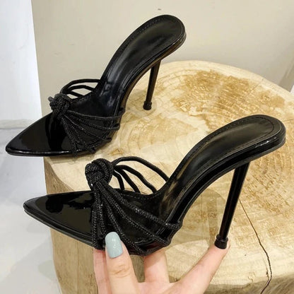 Black Silver Rhinestone Knot Stilettos