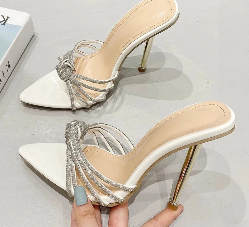 White Rhinestone Knot Stilettos