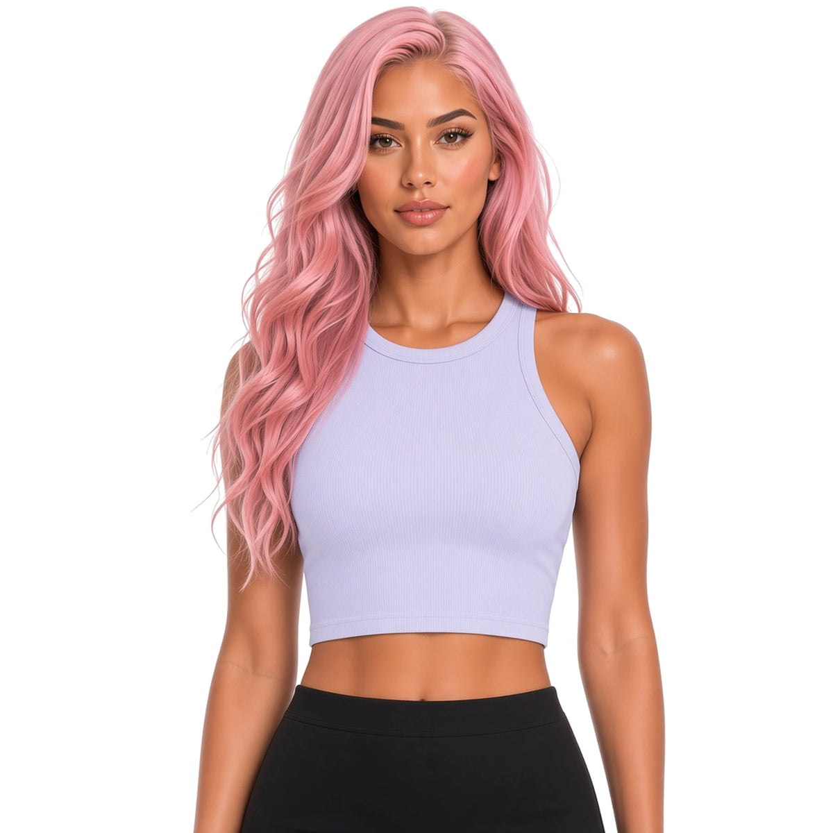 Rib Crop Tank Top — light purple close-up