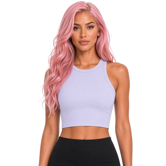 Rib Crop Tank Top — light purple close-up