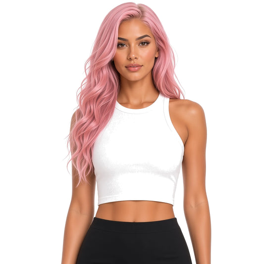 Rib Crop Tank Top — white close-up