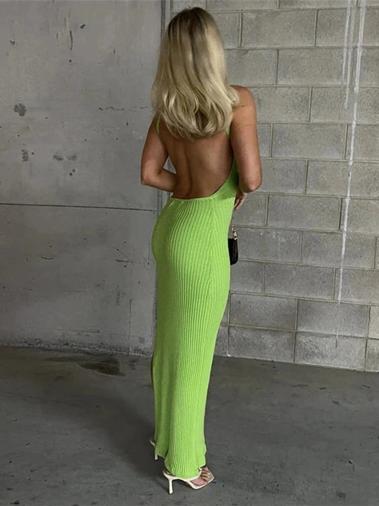 Ribbed Backless with Slit Maxi Dress