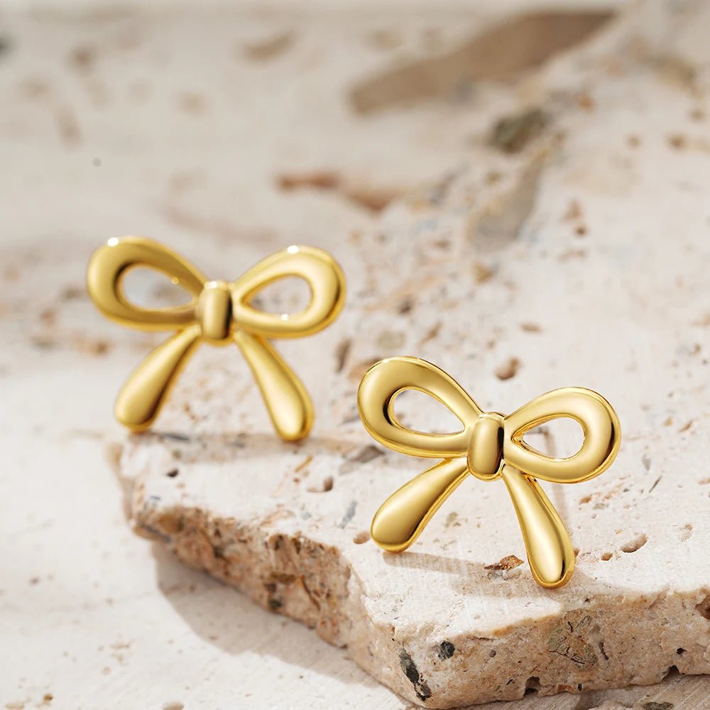 Gold Ribbon Stud Earrings