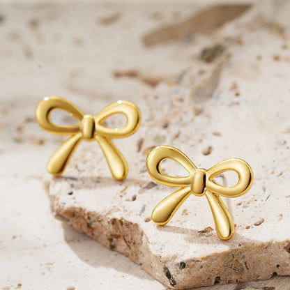 Gold Ribbon Stud Earrings