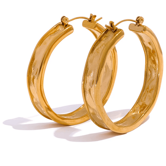 Gold Ripple Hoop Earrings