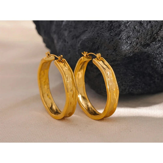 Gold Ripple Hoop Earrings