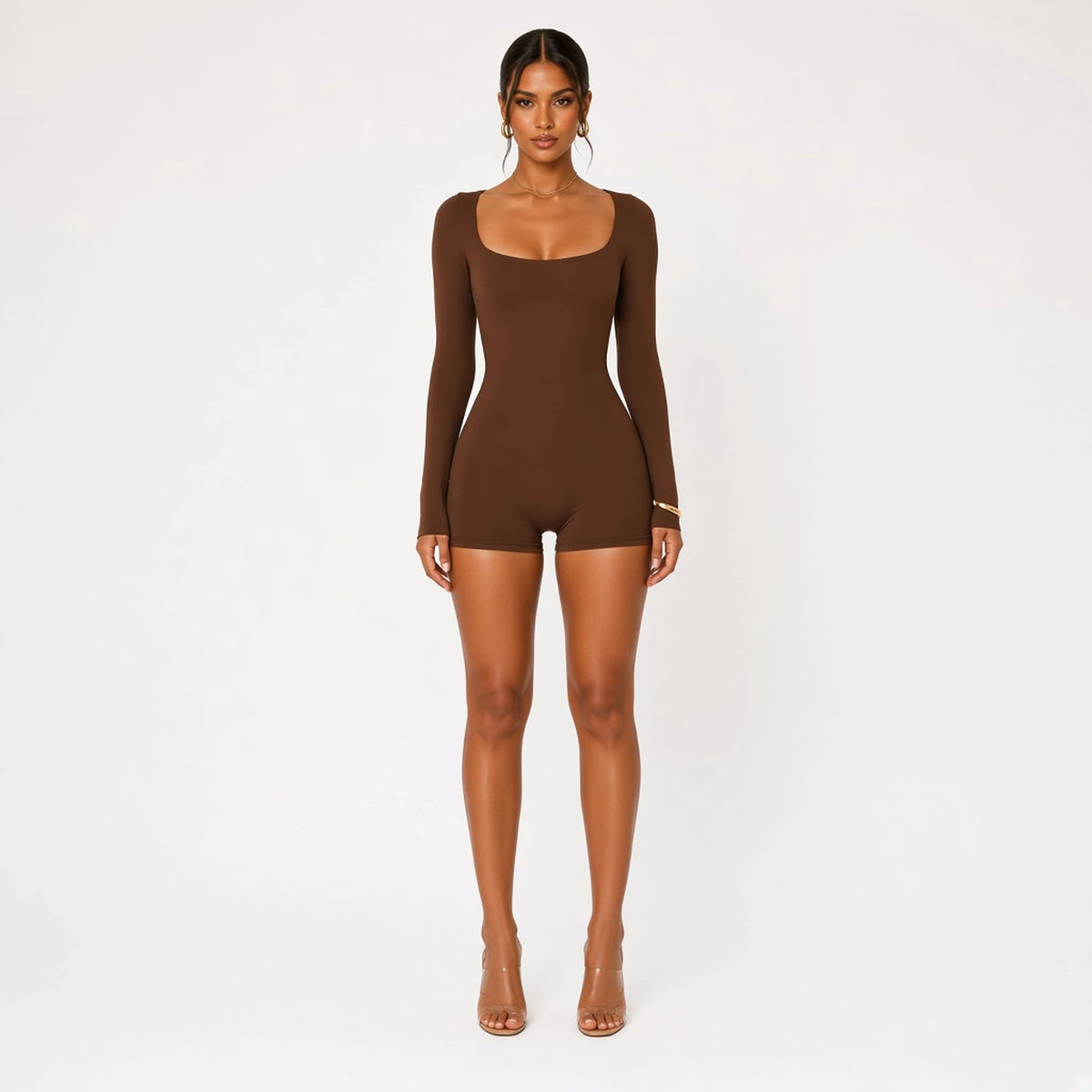Romper Backless Lace-Up — brown front