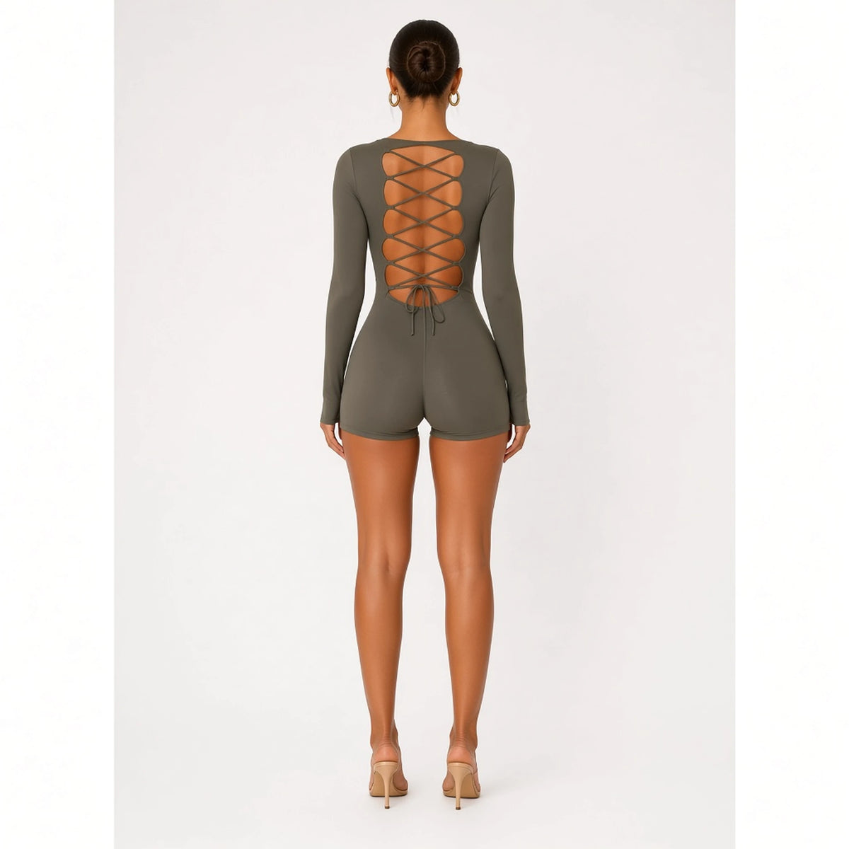 Romper Backless Lace-Up — gray back