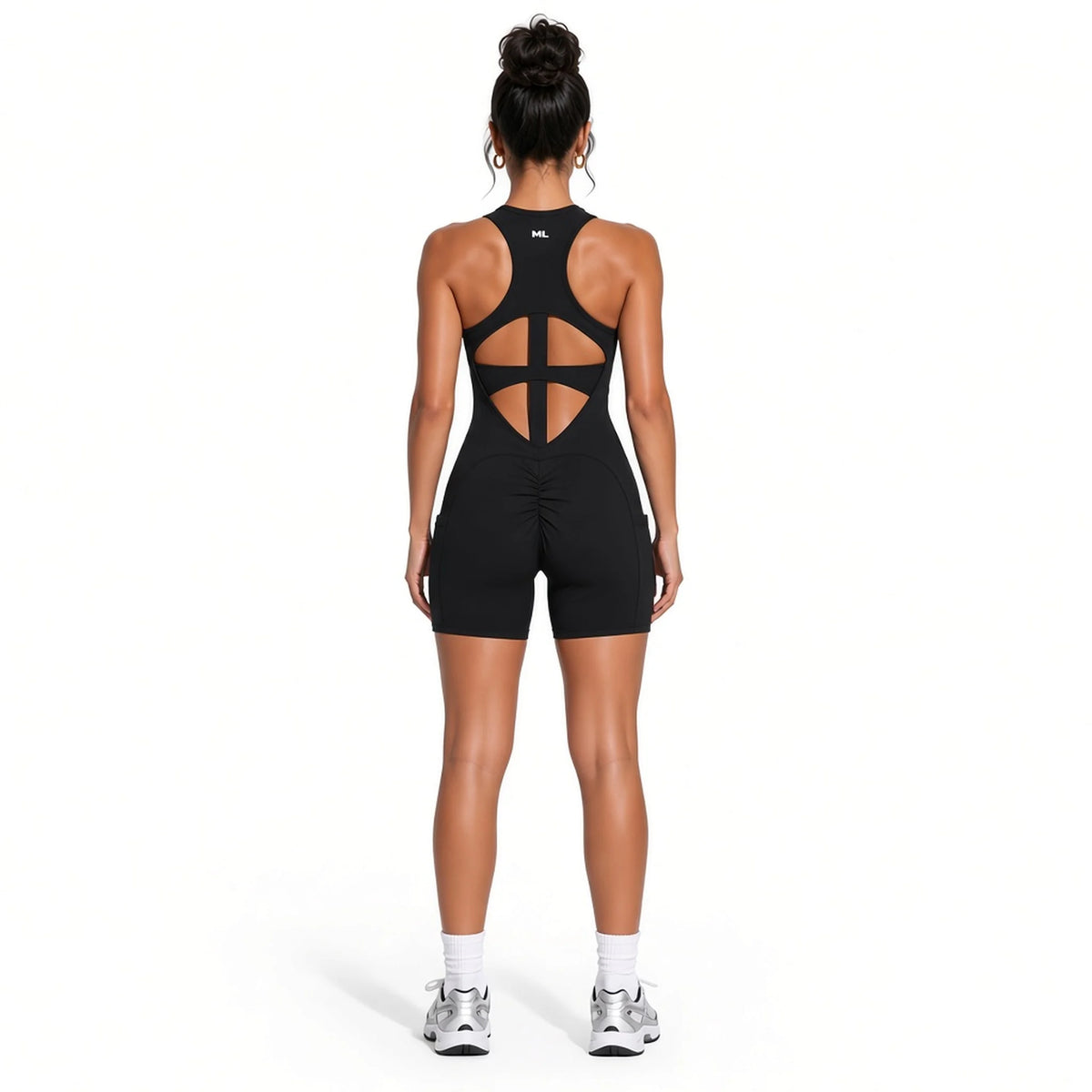 Women’s Quarter-Zip Yoga Romper — black back