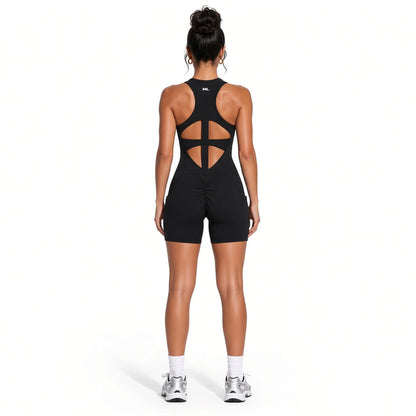 Women’s Quarter-Zip Yoga Romper — black back