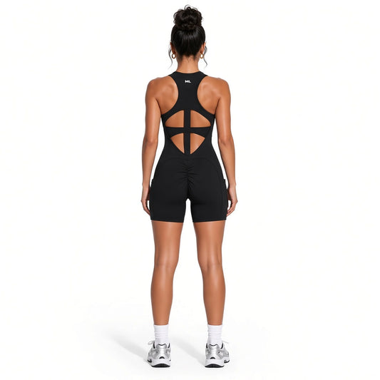 Women’s Quarter-Zip Yoga Romper — black back
