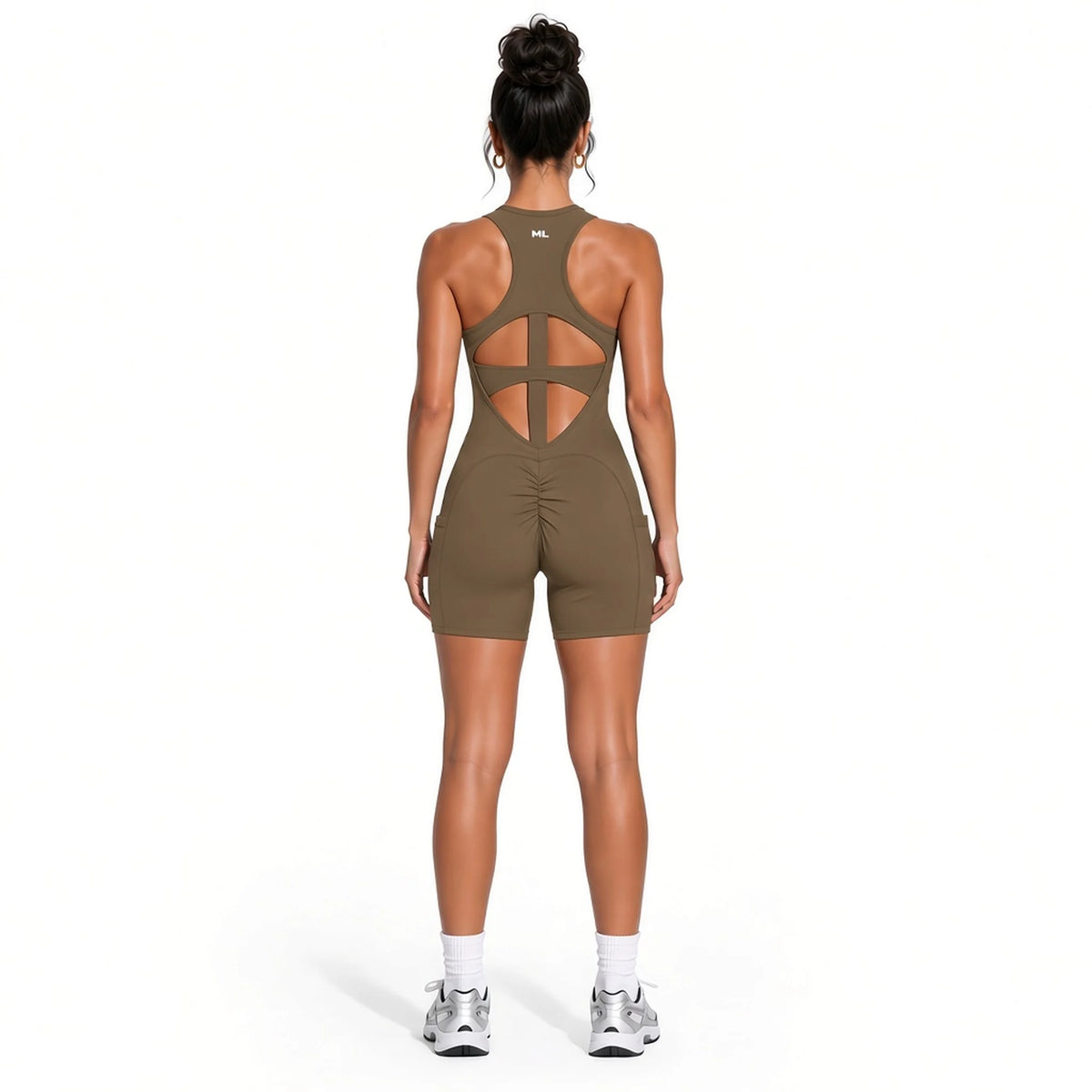 Women’s Quarter-Zip Yoga Romper — coffee back