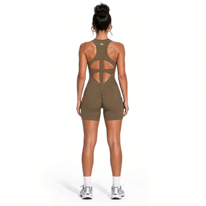 Women’s Quarter-Zip Yoga Romper — coffee back