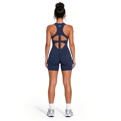 Women’s Quarter-Zip Yoga Romper — navy blue back