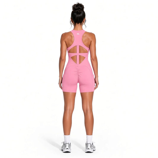 Women’s Quarter-Zip Yoga Romper — pink back