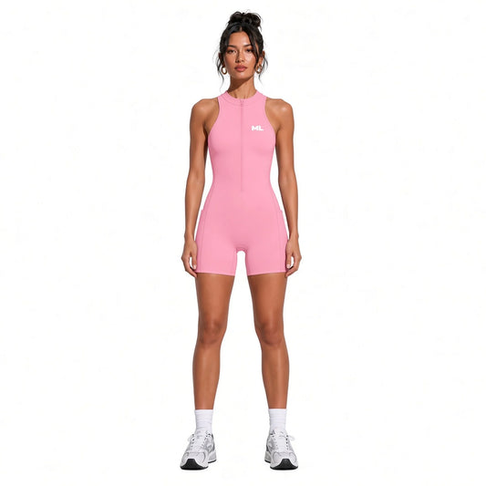 Women’s Quarter-Zip Yoga Romper — pink front