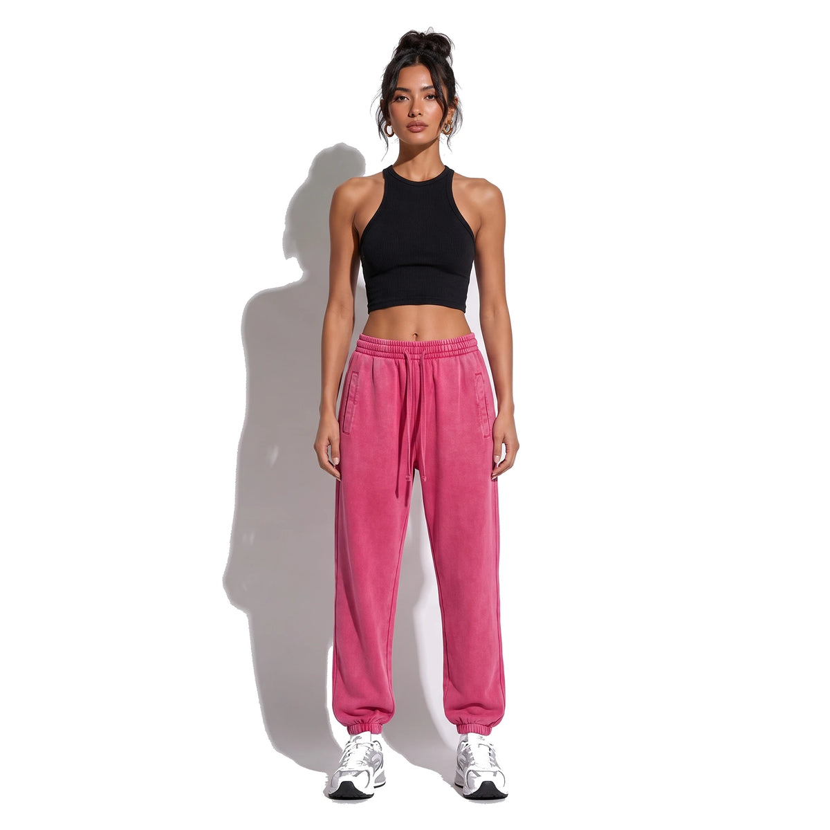Washed Loose Sweatpants — rose red front